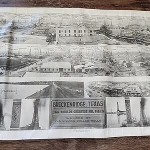 Vintage Breckenridge TX World's Greatest Oil Field Poster Map 49x18in Lake Grand